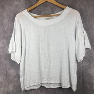 Viola Borghi Shirt Womens Small White‎ 100% Linen Top Flutter Sleeve Lagenlook